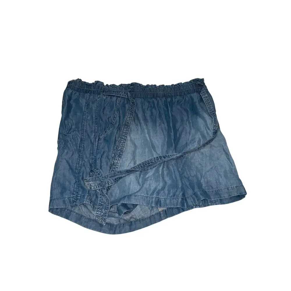 Knox Rose Blue Denim Paper Bag Chambray Pull On Shorts Tie Front Size XXL